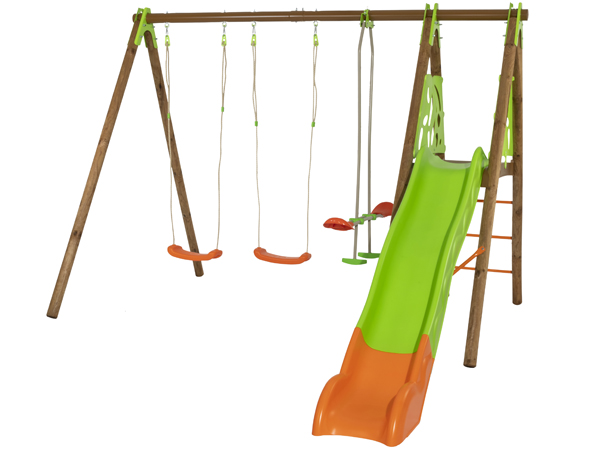 TECHWOOD PREMIUM METAL/WOODEN SWING SET 2.30 M (3 ACCESSORIES + PLATFORM + A SLIDE)