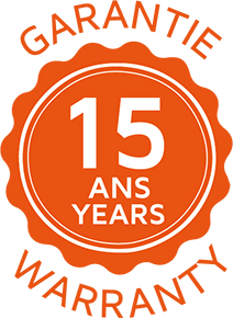 15 YEARS (orange) : limited warranty on aluminium parts