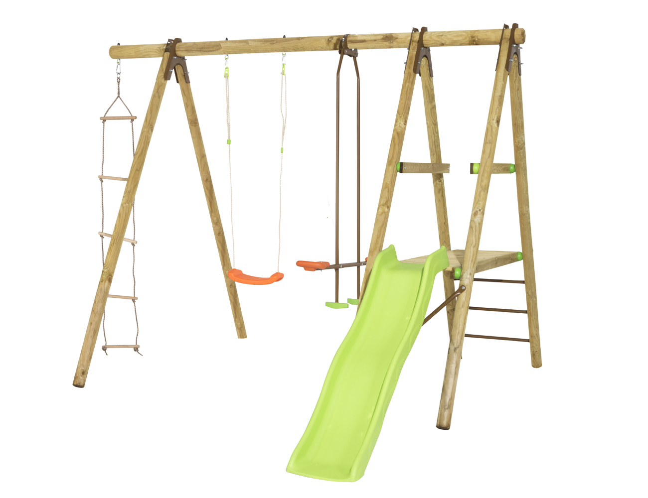 WOODEN SWING SET 2.30 M (3 accessories + platform with a slide)