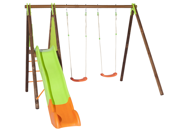 TECHWOOD PREMIUM 2.30 m metal/wooden swing set (2 accessories) + platform + a slide