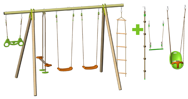 TECHWOOD METAL/WOODEN SWING SET 2.30M (5 ACCESSORIES)