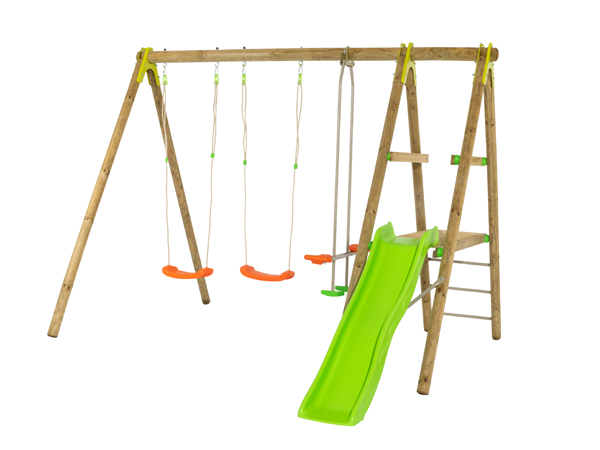 TUTTI - Portique bois 2,30m 3 agrs, 1 plate-forme 0,90m, 1 toboggan 1,73m