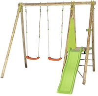 DANI - Portique bois 2,30m 2 balanoires, 1 plate-forme 0,90m, 1 toboggan 1,73m