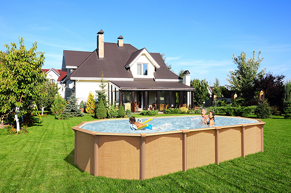 Piscine mtal hors sol aspect bois OSMOSE 6,40 x 3,95 x 1,32 m